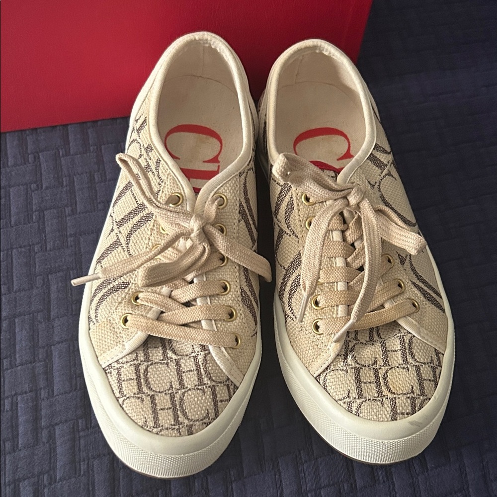 Carolina Herrera Beige Logo Sneakers